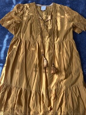 Knox Rose Mustard Eyelet Tassel Cotton Dress